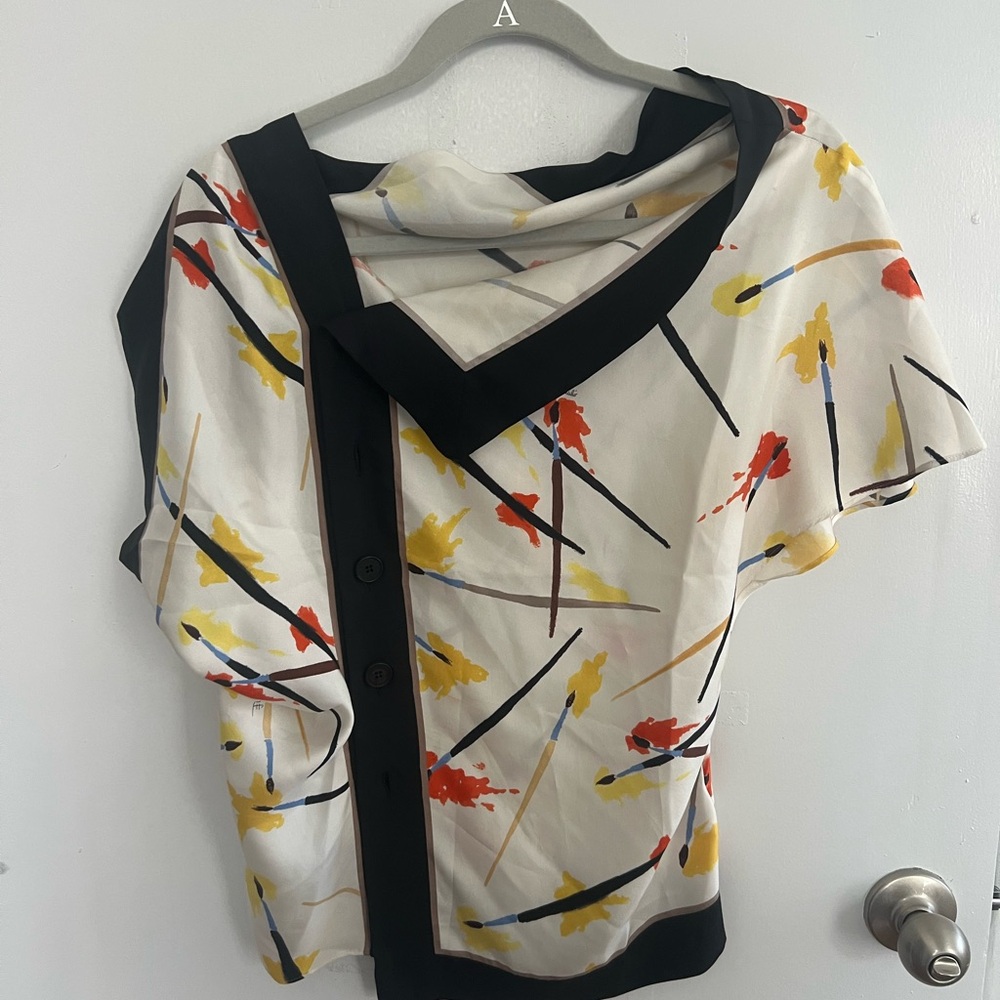 Emilio Pucci Black and Cream Asymmetrical Sailor Collar Blouse